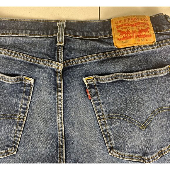 Levi's 505 Straight Leg Denim Jeans Men's 36 Blue Stretch Pockets Cotton Blend - Picture 8 of 10